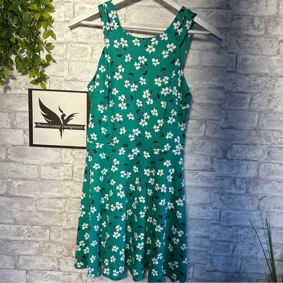 Nwt Green Flower Floral‎ Print Dress Size Large - Picture 1 of 5